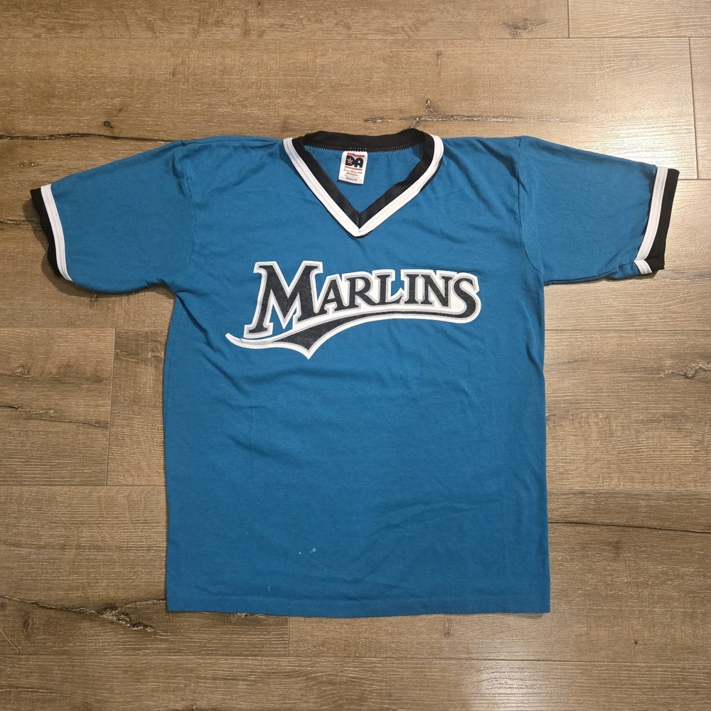 Vintage Florida Marlins Jersey T Shirt 90s Miami M Teal Blue MLB Baseball